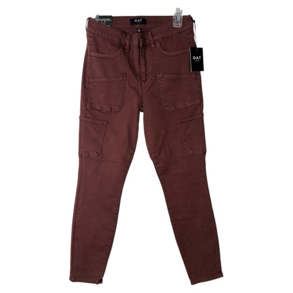 OAT WOMEN’S NWT MID RISE SKINNY BURGUNDY ANKLE CARGO STRETCH PANT SZ 27